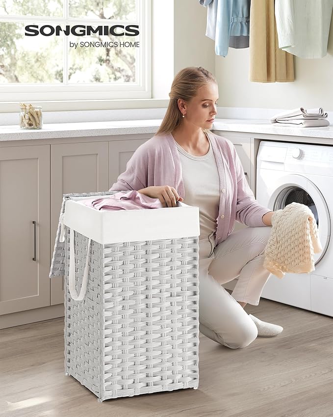 SONGMICS Laundry Hamper with Lid, 17.2 Gallon Synthetic Rattan Clothes Laundry - Image 2