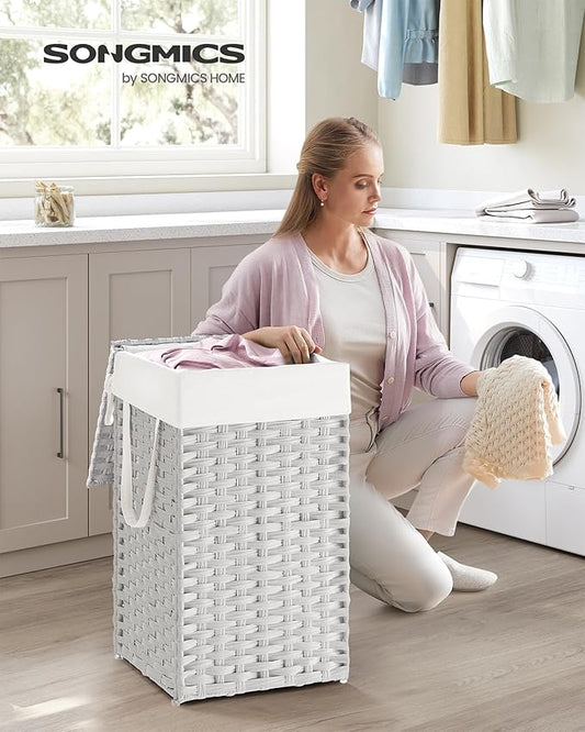 SONGMICS Laundry Hamper with Lid, 17.2 Gallon Synthetic Rattan Clothes Laundry - Image 2