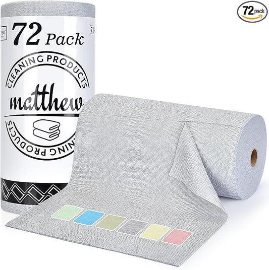 Matthew Microfiber Cleaning Cloth Roll 72Pack Reusable Paper Towels&Washable by MATTHEWCLEANINGPRODUCTS