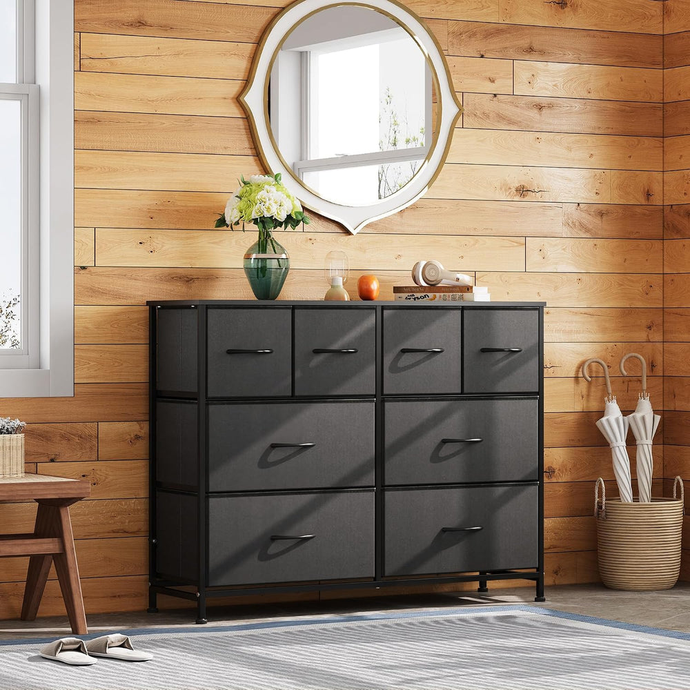 WLIVE Wide Dresser for Bedroom, 8 Drawer Chest of Drawers, Black