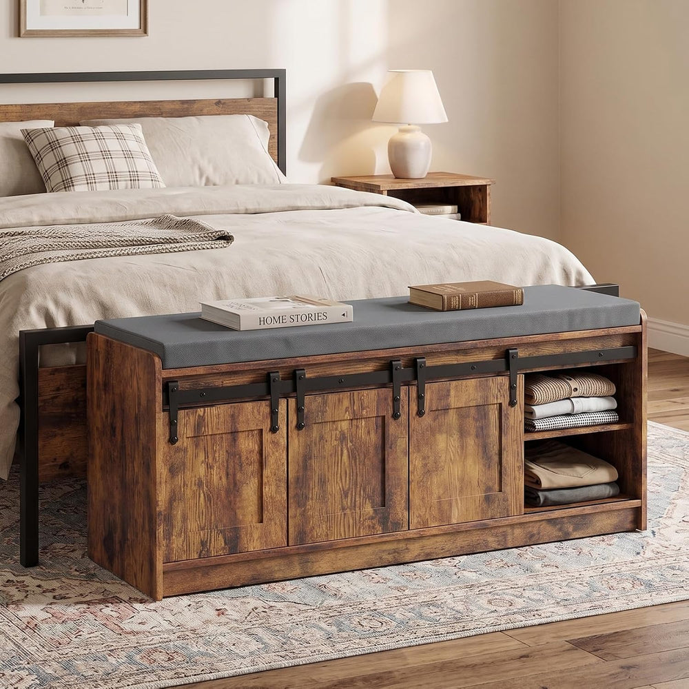 42" Farmhouse Shoe Storage Bench with Seating Cushion,for Entryway