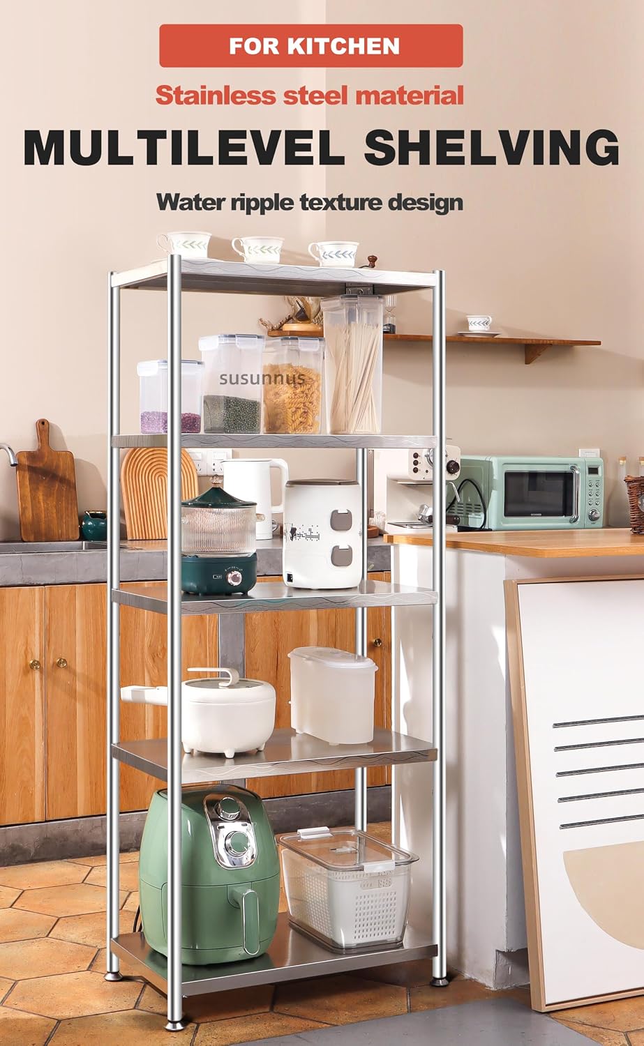 susunnus Stainless Steel Shelves,23.6in-4T,for Kitchen,Living Room,Bathroom