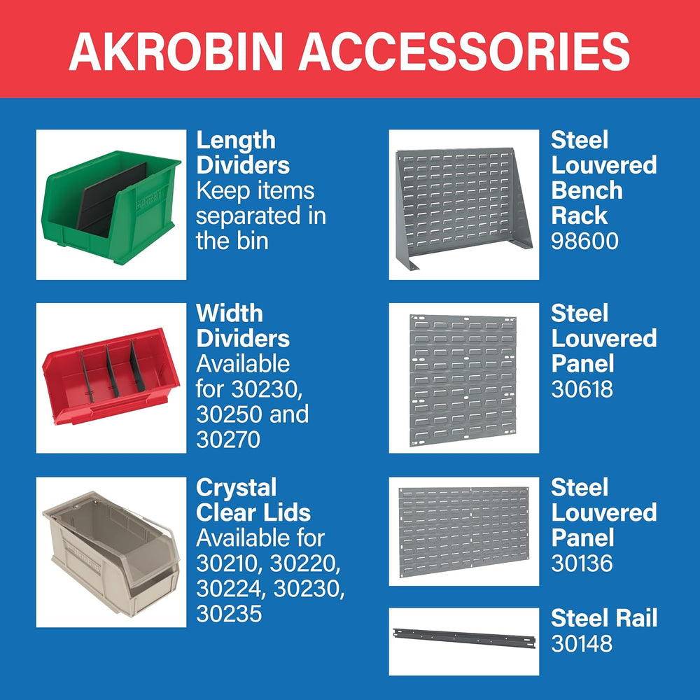 Akro-Mils 30230 AkroBins Plastic Storage Bins, 11"x5"x5", Clea...