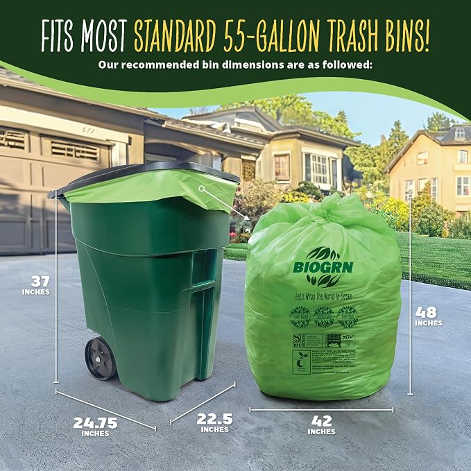 50-55 Gallon Compostable Trash Bags Flat-Top 12 Bags Heavy Duty 1.57 Mil 208.2 - Image 2