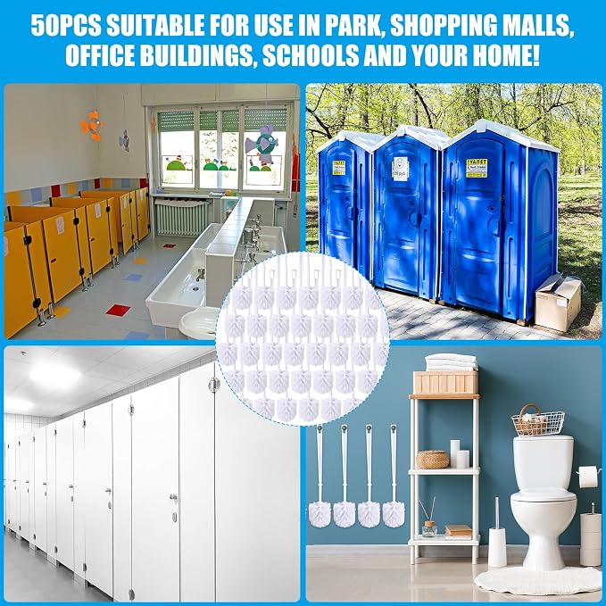 Mimorou 50 Pcs White Toilet Brush, Bathroom Toilet Bowl Brush, Soft Bristle - Image 5