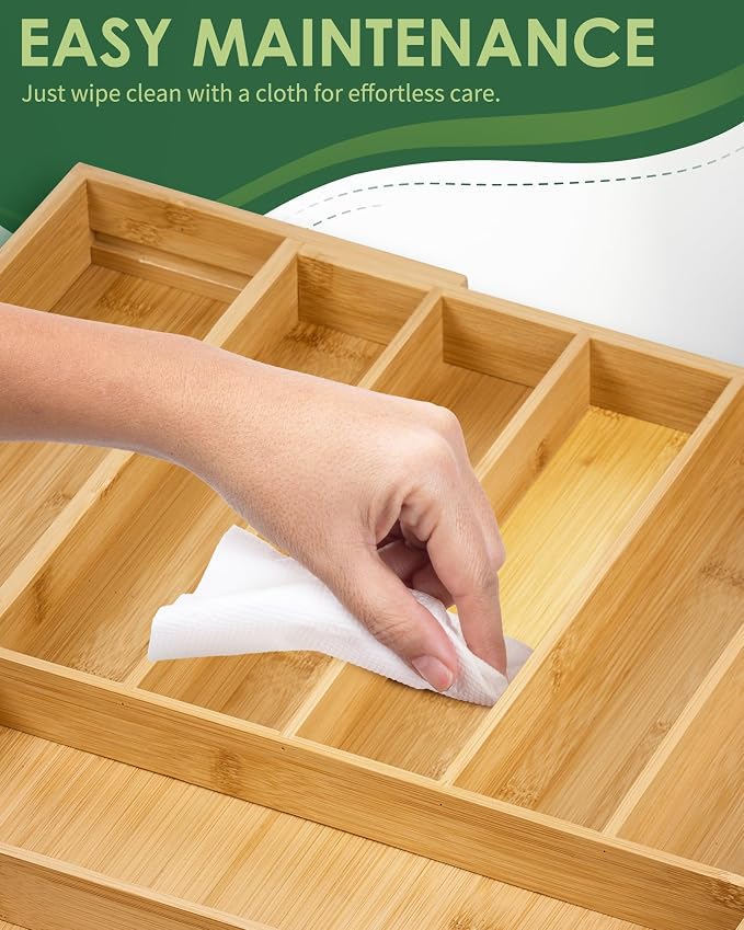 Premium Bamboo Expandable Drawer Organizer, 7-9 Slots Adjustable Kitchen Drawer - Image 7