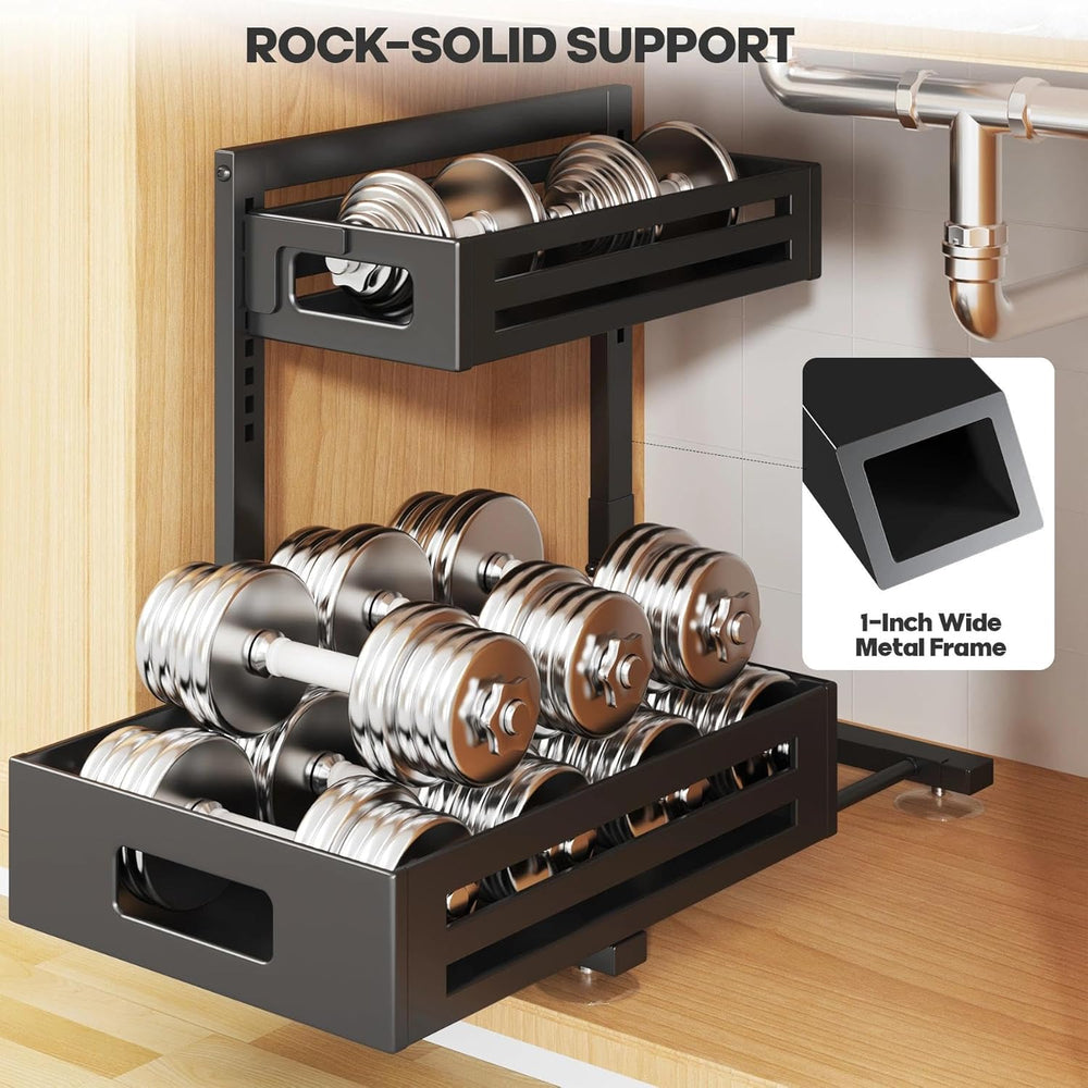 2 Pack Under Sink Organizer,Pull Out Cabinet Organizer with Smooth Cylindrica...