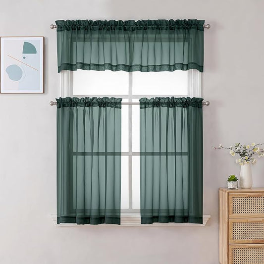 Chyhomenyc Hunter Green Sheer Curtains 36 inch Length 2 Panels, Light Filtering - Image 2