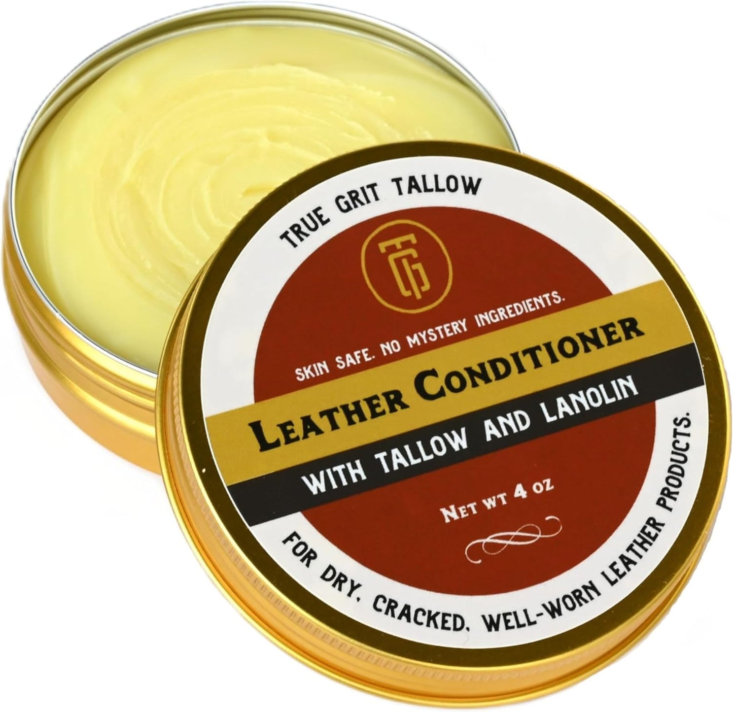 Leather Conditioner - Grass-Fed Beef Tallow and Lanolin with Cedar Oil - for Boots, Car Seats, Furniture, Bags, Saddles and Jackets, 4 oz