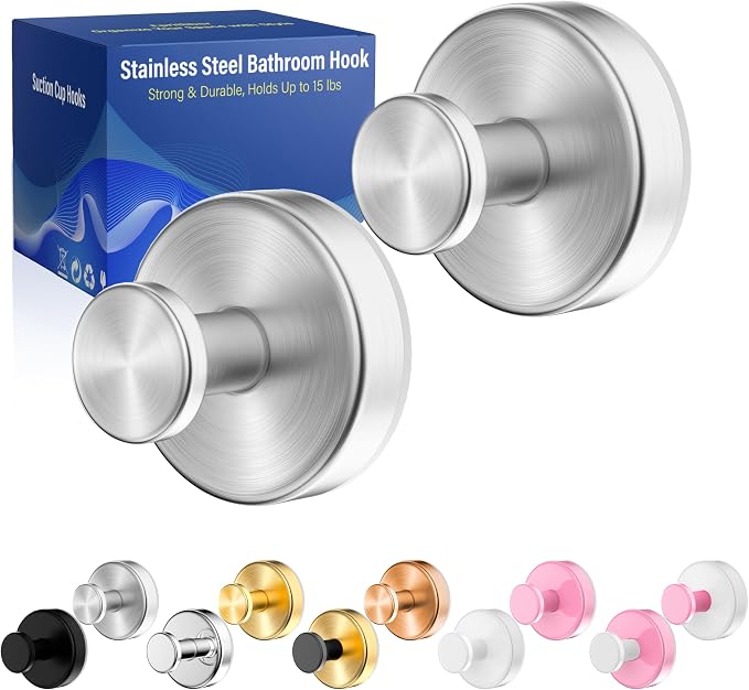 Suction Cup Hooks for Shower, Removable No Drill Towel Hooks, Upgraded 15 lbs by Unknown