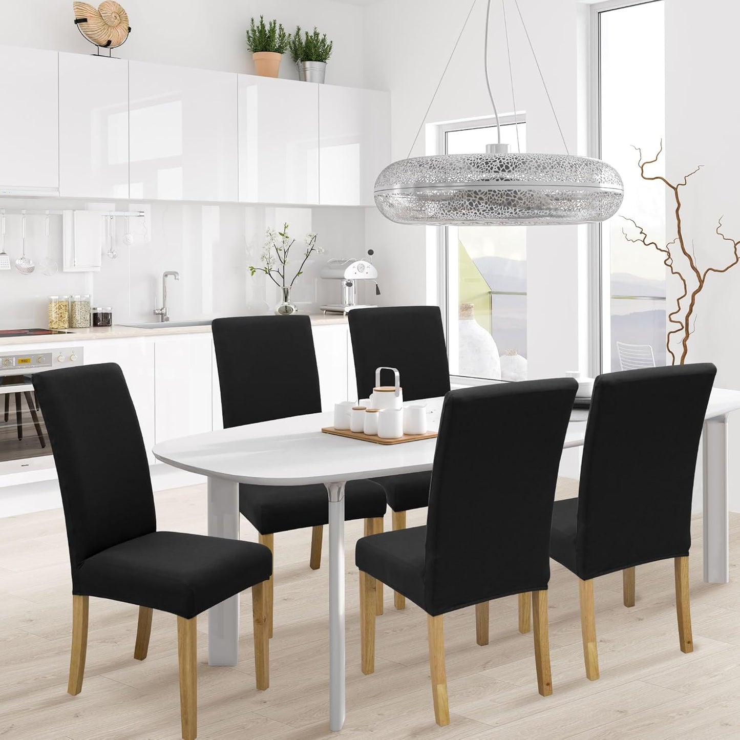 BIETYONE Stretch Dining Chair Covers Set of 6, Soft Removable Washable Kitchen Parsons Chair Slipcovers, High Elastic Seat Protector for Home Hotel Banquet