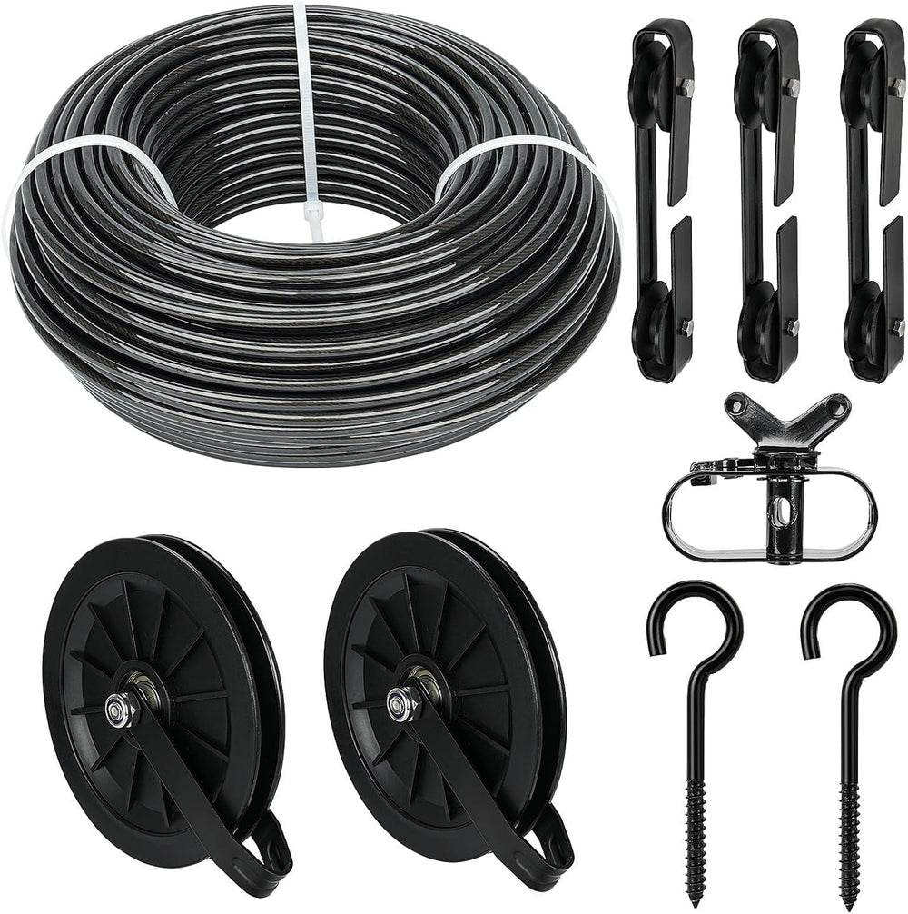 Outdoor Clothesline Kit, Black Clothes Line Pulley Kit Heavy Duty