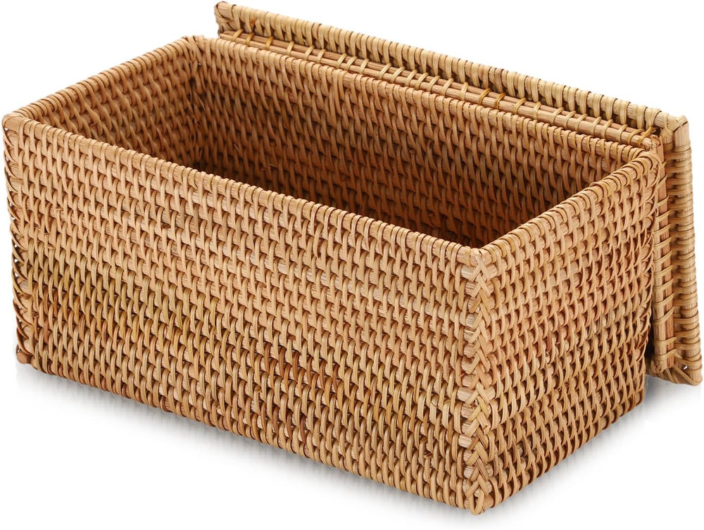 Hipiwe Rattan Basket Storage Box with Lid Handwoven Lidded Wicker Baskets