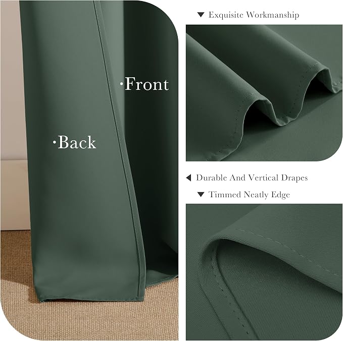 PONY DANCE Dark Green Blackout Curtains 80 inch Long 2 Panels Set, Thermal - Image 5