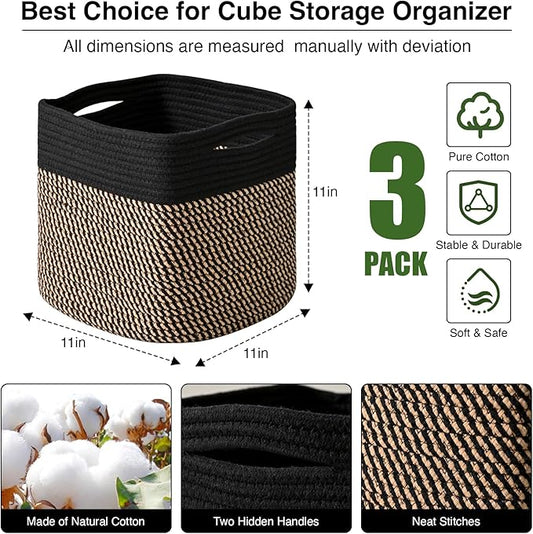 11 Inch Cube Storage Bins, Storage Cube Organizer Bins, Woven Cotton Rope - Image 2