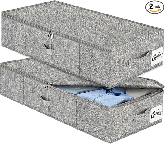 Under Bed Storage Container Bins 2 Pack, Low Profile Foldable Underbed Clothes by KUKIKAN