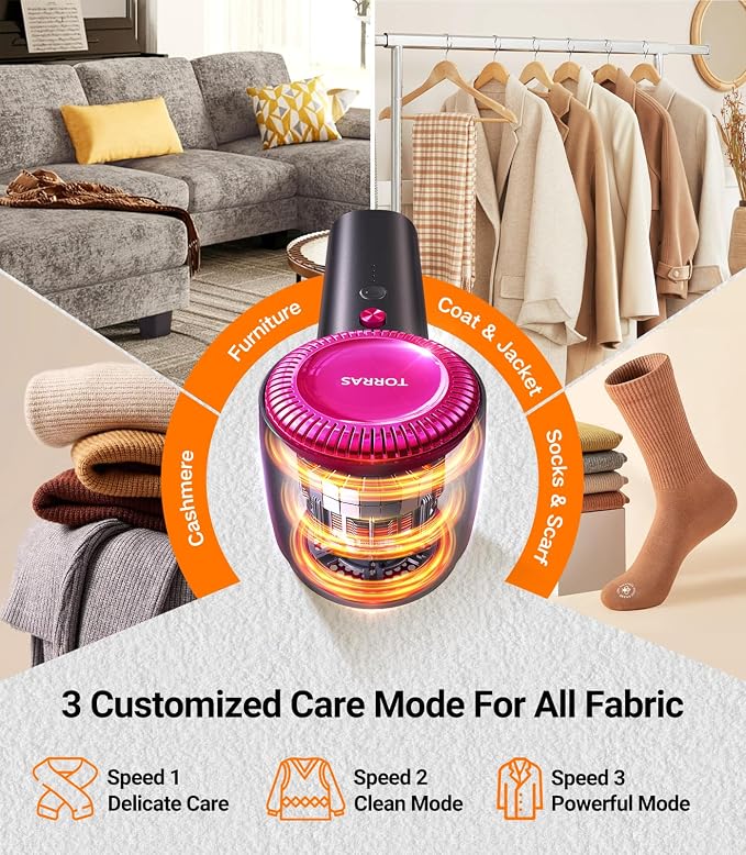 TORRAS Rechargeable Fabric Shaver Electric Lint Remover 3-Speed Remove Fuzz - Image 5