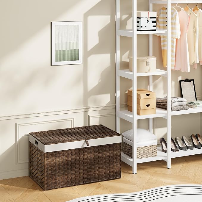 HOOBRO Storage Basket with Lid, 42.3 Gallon Wicker Basket, Handwoven Blanket - Image 4