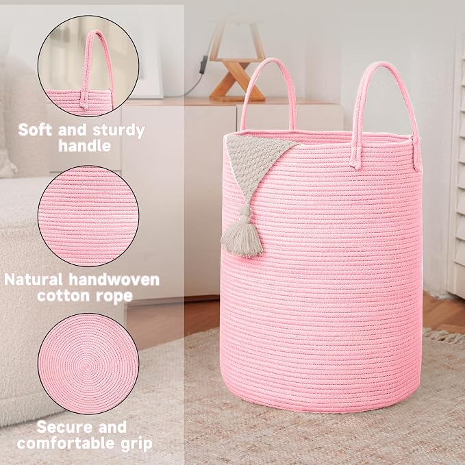 Large Woven Laundry Basket Hamper, 100L Cotton Rope Storage Bin - Image 6