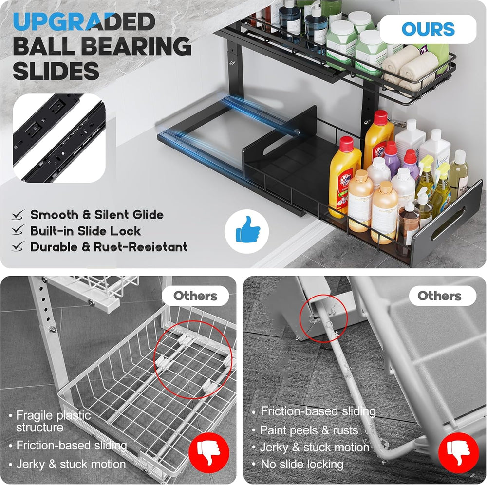 Under Sink Organizer Upgrade To Professional Rails,2-Tier Dual Pull Out Cabin...