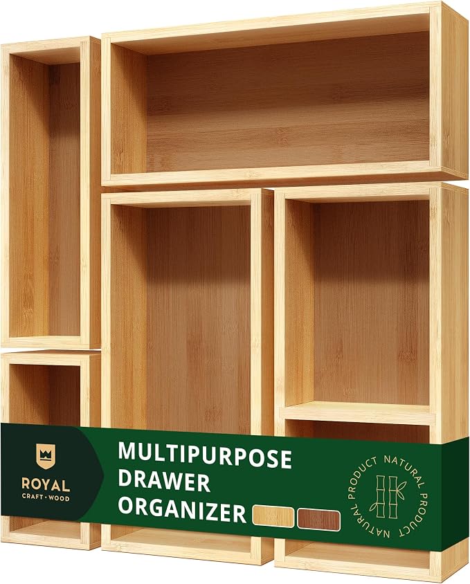 ROYAL CRAFT WOOD 5-Piece Bamboo Drawer Organizer Set – Multi-Use Storage Trays by RoyalCraftWood