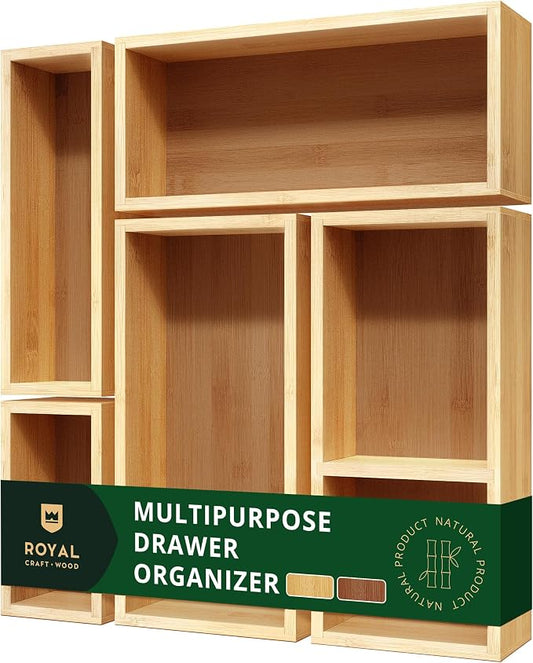 ROYAL CRAFT WOOD 5-Piece Bamboo Drawer Organizer Set – Multi-Use Storage Trays by RoyalCraftWood