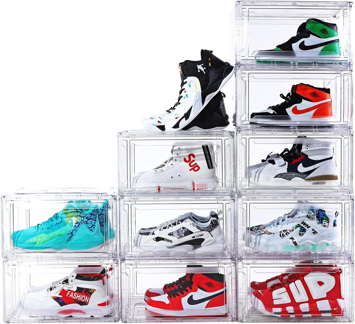 large shoe boxes clear stackable, space saving acrylic, main product view