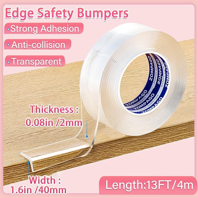 Clear Soft Corner Protectors for Furniture Strip, 1.6in x 13FT, Sharp Edge & - Image 2