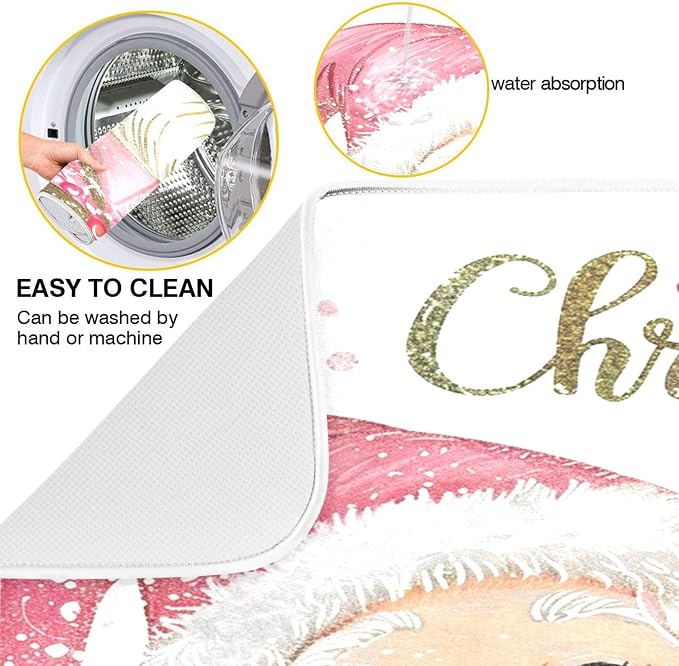 Christmas Santa Claus Pink Dish Drying Mat - Image 2