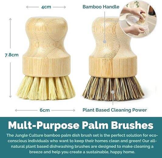 Jungle Culture Kitchen Dish Scrubber Set of 2 • Bamboo Dish Brush - Image 2