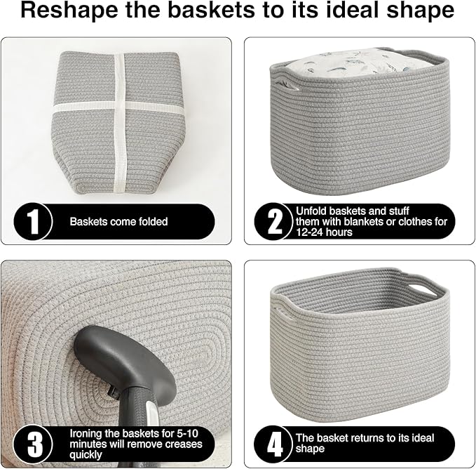 Storage Baskets for Organizing & Shelves, Woven Cotton Rope Organization Bins - Image 7