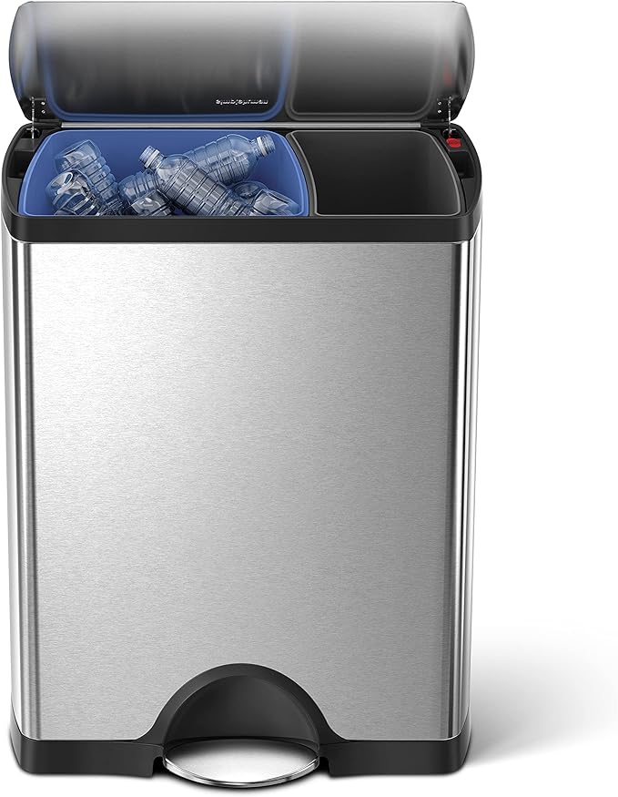 simplehuman Rectangular Dual Compartment Recycling Kitchen Step Trash Can by Simplehuman