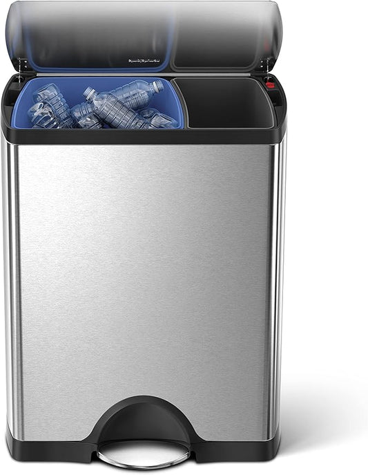 simplehuman Rectangular Dual Compartment Recycling Kitchen Step Trash Can by Simplehuman