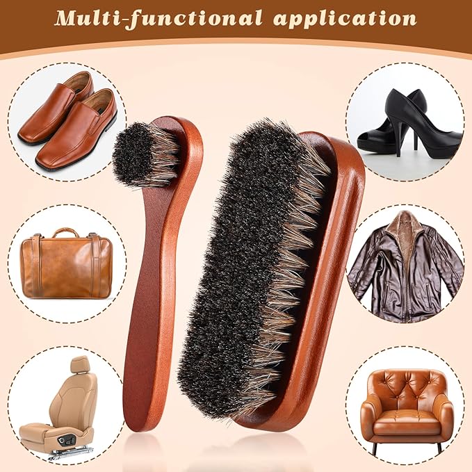 2 Pcs Horsehair Shine Shoes Brush Kit Polish Dauber Applicators Cleaning - Image 4