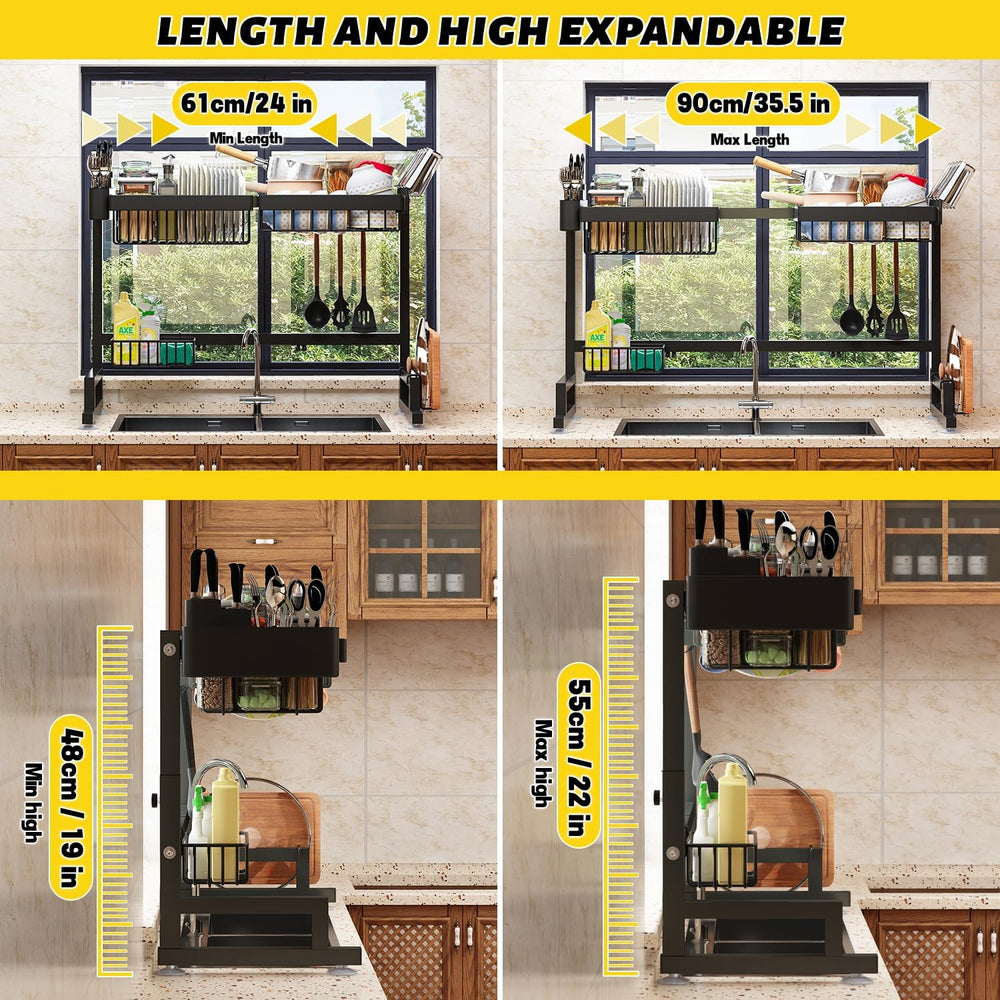ilvvan Over Sink Dish Drying Rack (Expandable Height/Length) Snap-On Design L...