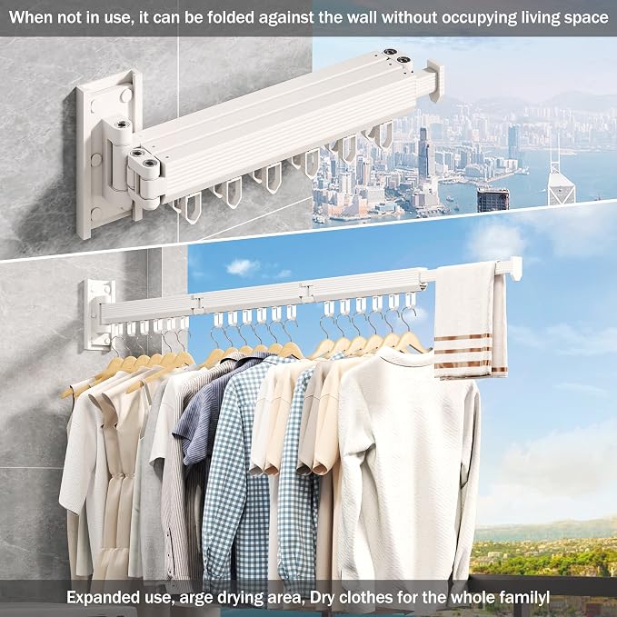 Wall Mounted Clothes Drying Rack, Retractable Laundry Rack - Image 3