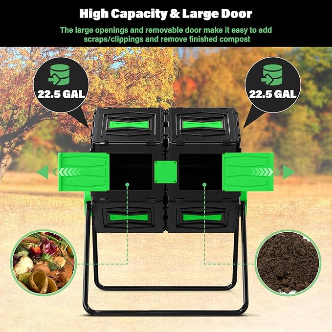 Compost Tumbler, Easy Assemble & Efficient Outdoor Compost Bin, 45 Gallon/170 - Image 3