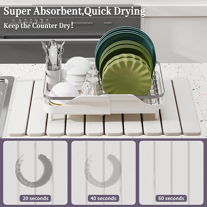 Large Stone Dish Drying Mats for Kitchen Counter – Foldable Quick Dry Stone Mat - Image 3