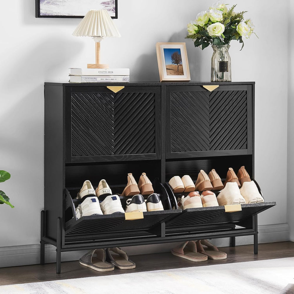 Shoe Cabinet with 4 Flip Drawers, Narrow Entryway Rack, Black