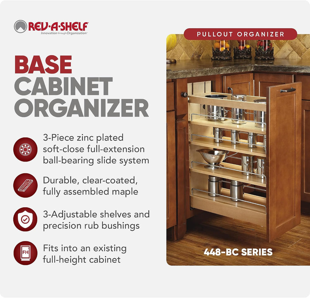 Rev-A-Shelf 8" Pullout Shelf Organizer for Kitchen and Bathroom Base Cab...