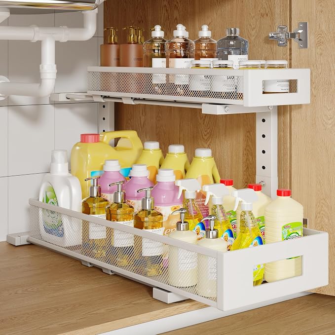 1 Pack 20.47IN Depth Under Sink Storage Organizer, Large 2-Tier Elegant Mesh by UnderSinkOrganizer