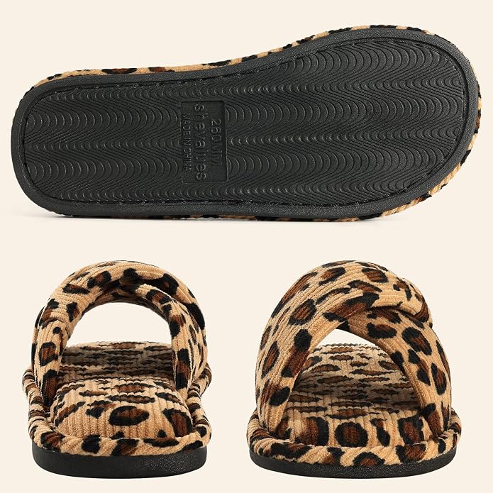 Evshine Summer House Slippers for Women Corduroy Cross Bow Indoor Slippers Open - Image 5