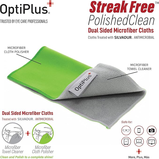 OptiPlus Anti-Fog Lens Cleaning Spray and Dual Microfiber Cloth | Streak-Free - Image 2