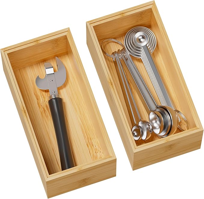 Kitchen Drawer Organizer Bins, Stackable Bamboo Deep Drawer Organizer by Greatseas