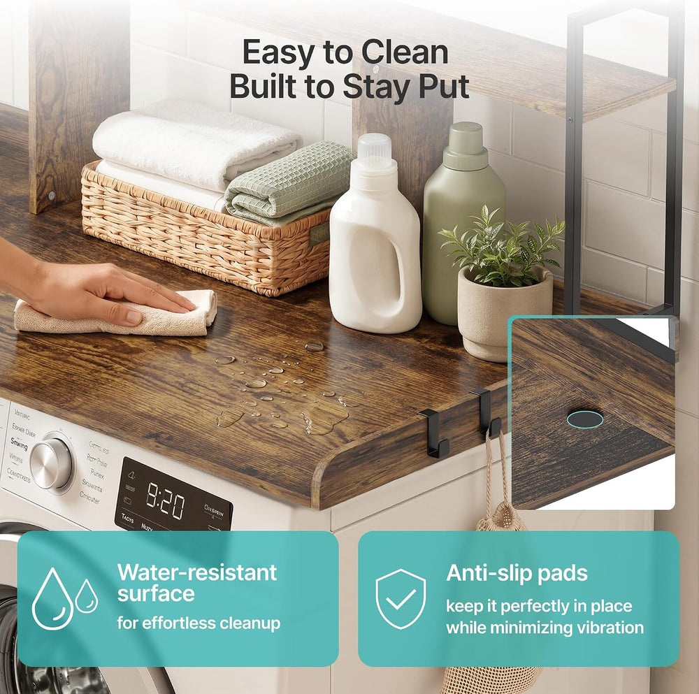 PEGZONE Washer Dryer Countertop Water Resistant Adjustable Hooks Brown