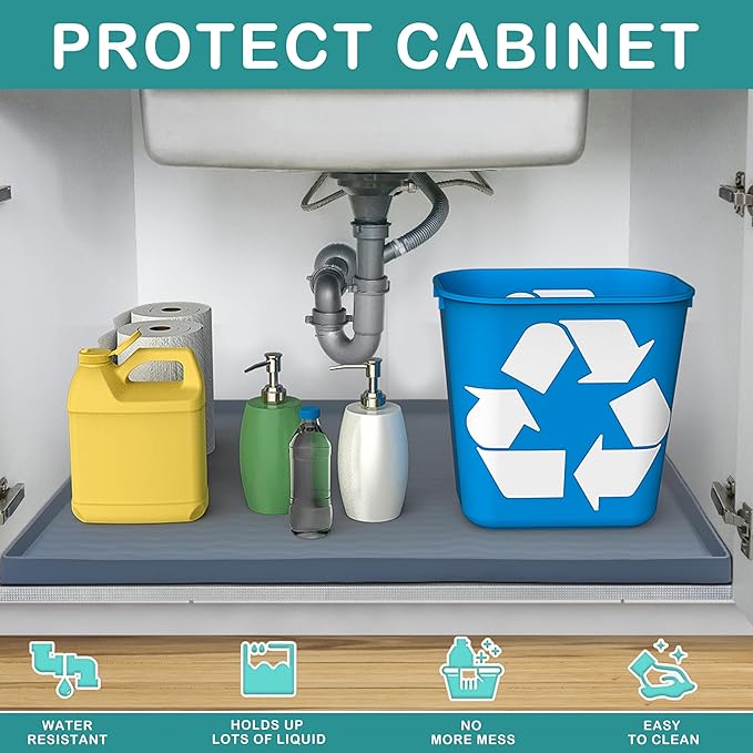 URMONA Waterproof Silicone Under Sink Mat 25'' x 22'' Shelf Liner - Image 2