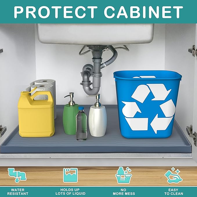 URMONA Waterproof Silicone Under Sink Mat 28'' x 22'' Shelf Liner - Image 2