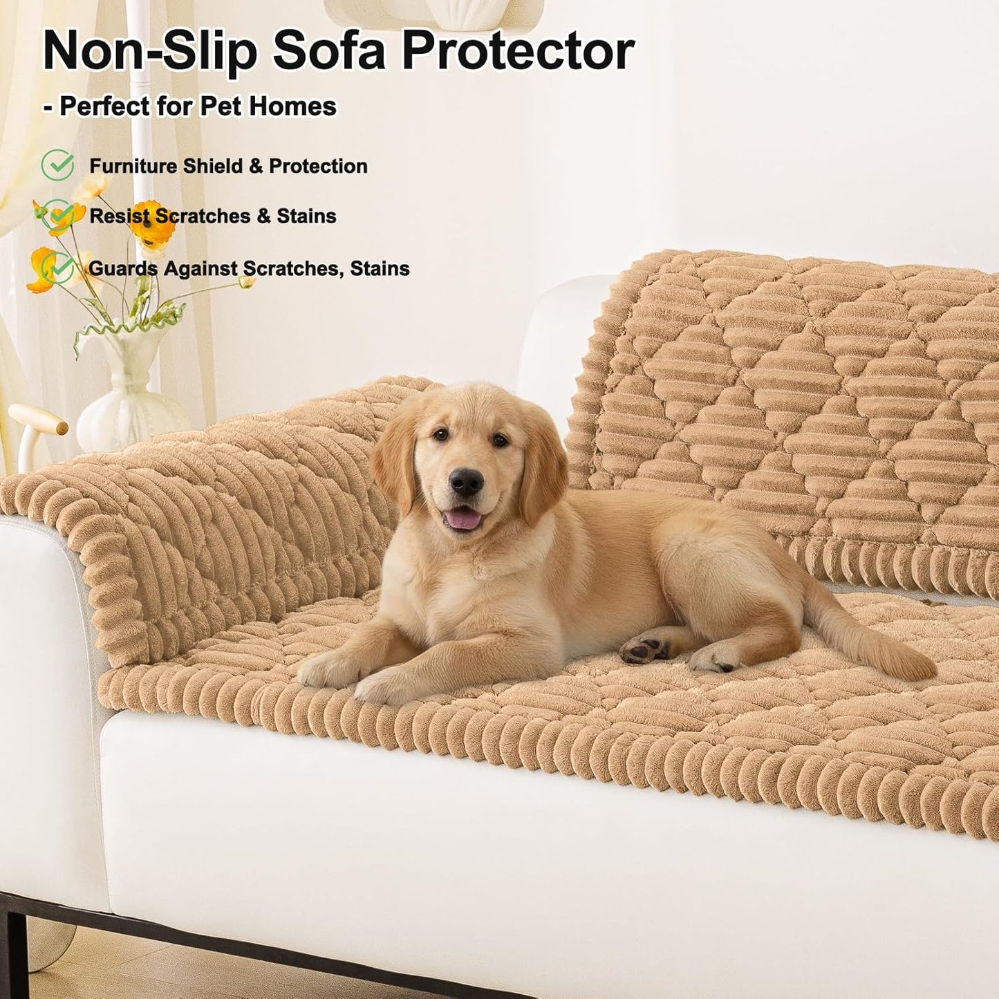 Smiry Couch Cover for Dogs Washable, Non Slip Fuzzy Pet Sofa Protector, Soft Thick Furniture Cover for Sofa, Loveseat and Sectional, Scratch & Pet Hair Resistant (Camel, 27.6" x 59")