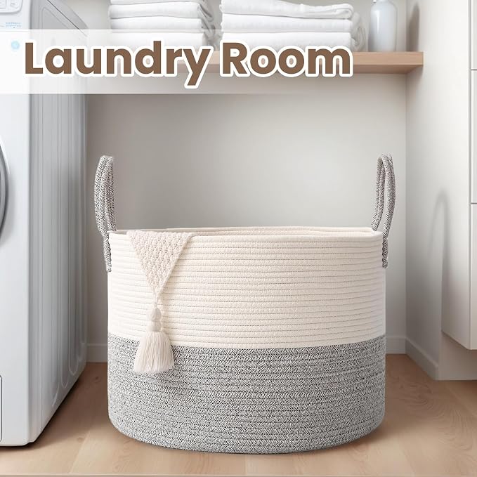 Woven Blanket Basket, 65L Large Rope Storage Bin - Image 7