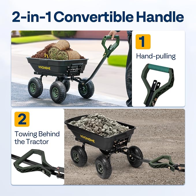 VIVOHOME 4 Cu.Ft 660lbs Wheelbarrow Garden Cart Dump Wagon - Image 3